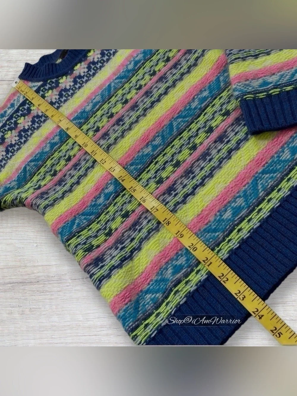 J.Crew Neon Fair Isle Mohair Wool Blend Striped Crewneck Sweater